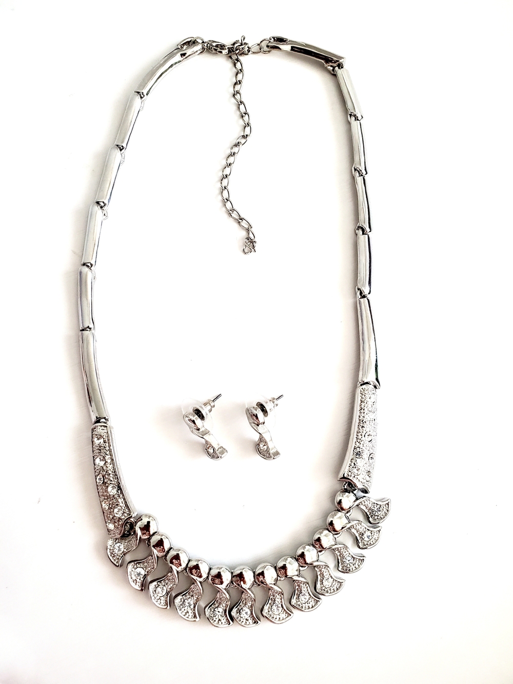 Silver-tone Crystal Accent Necklace and Earring Set